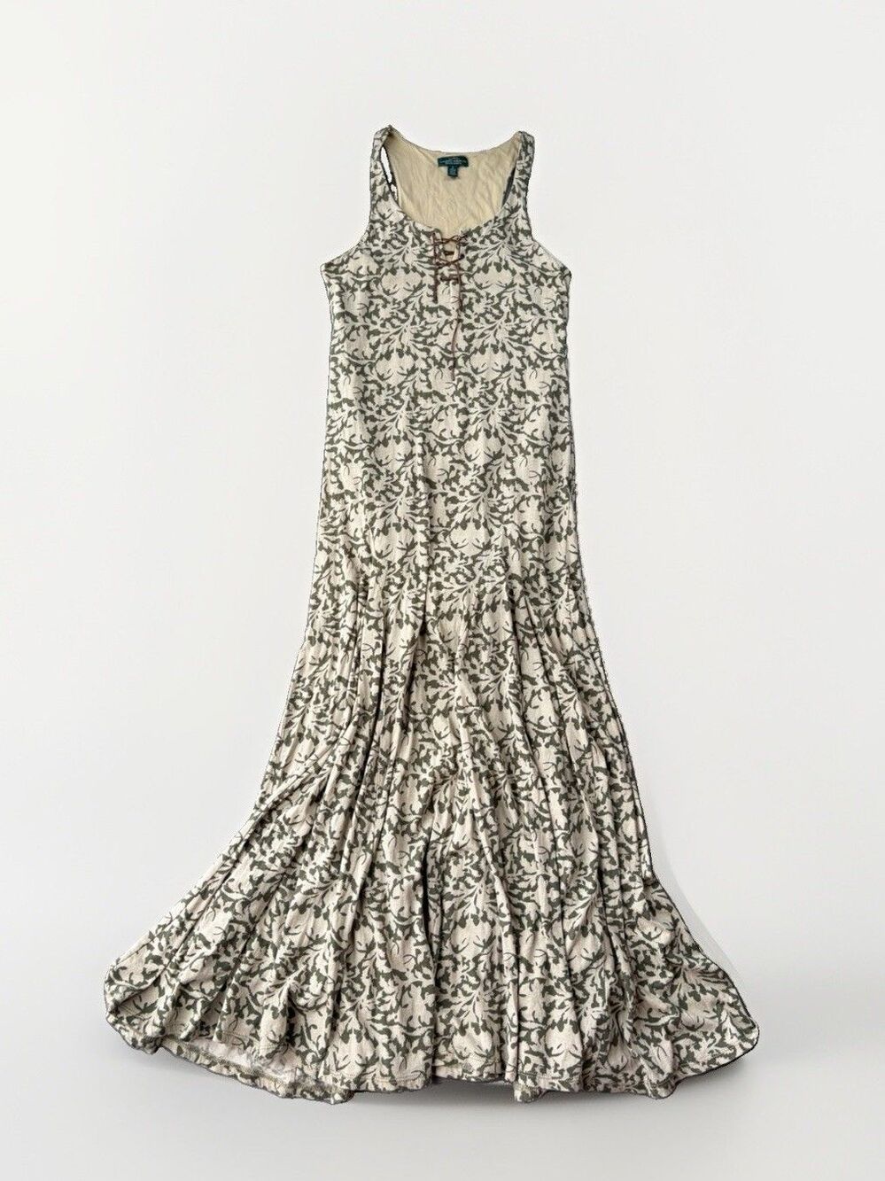 Lauren Ralph Lauren Floral Maxi Dress Womens Small Lace Up Corset Western Green